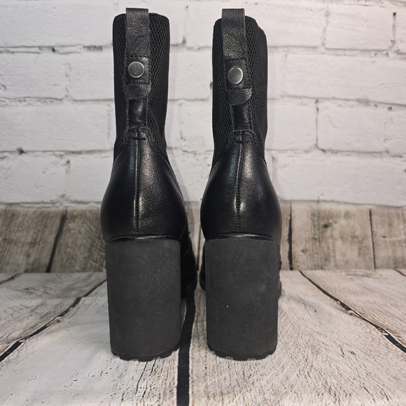 Nakedfeet Black Leather & Knit Chunky Ankle Boot Womens Size 8.5 - Picture 4 of 13